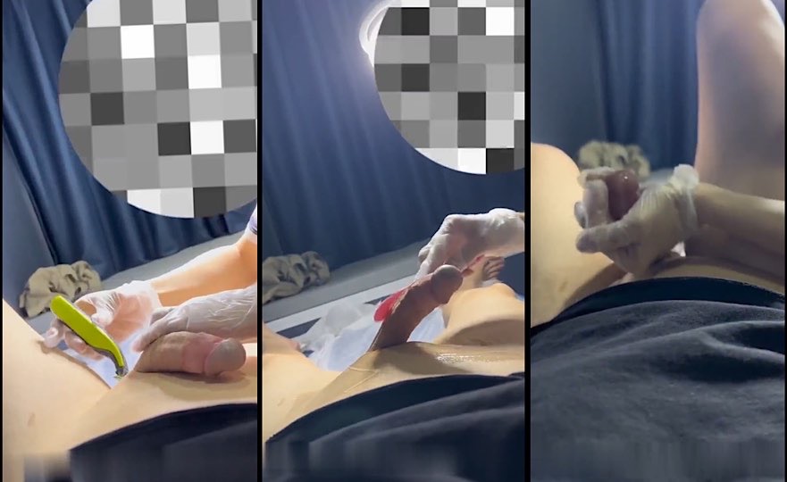 Đang wax lông cu nứng cặc quá xuất mẹ nó tinh. May mắn được em nhân viên sóc thêm mấy phát